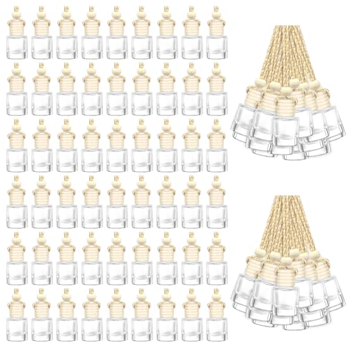 Image of 200 Pcs 8 ml Hanging Car Air Freshener Diffuser Bulk Clear Empty Essential Oil Diffuser Bottles Aromatherapy Fragrance Perfume Pendant Glass Vials Car Interior Ornament Decoration