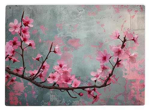 Shopagift Large Japanese Pink Sakura Branch Glass Chopping Board - Kitchen Worktop Saver 39cm x 28cm