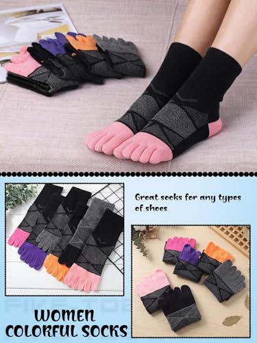 Image of Fourluoo 6 Pairs Women Cotton Athletic Toe Socks