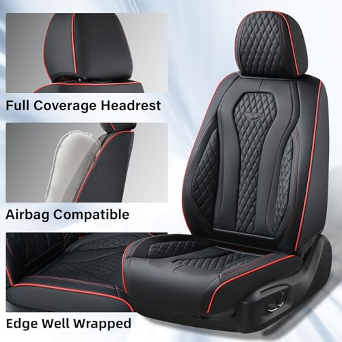 Image of Coverado Automotive Seat Covers 5 Seats, Leather Seat Covers Fullset, Black Car Seat Covers, Luxury Car Seat Covers, Seat Cushion, Driver Seat Covers, Car Seat Protector Universal Fit Most Cars