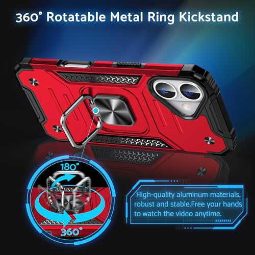 Etui iPhone 16 compatible support magnétique bague intégrée rouge robuste - 4