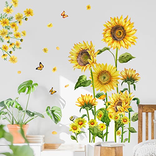 Runtoo Wall Stickers Flowers Sunflower Large Floral Butterfly Deco Stickers Living Room Bedroom Children Baby Decoration - Image 2