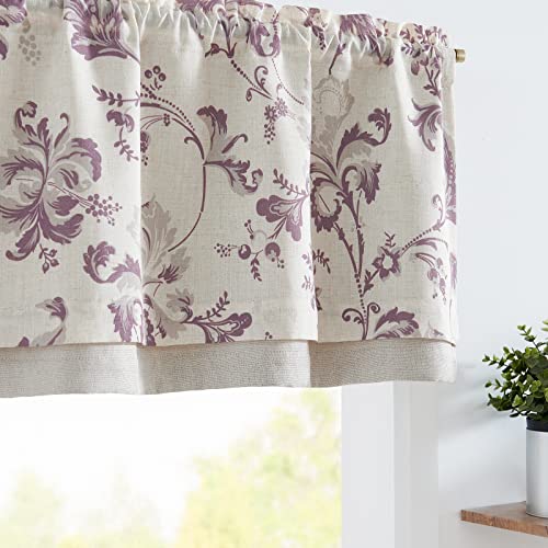 jinchan Floral Linen Kitchen Window Valance, 50x 16, 1 Panel, Black
