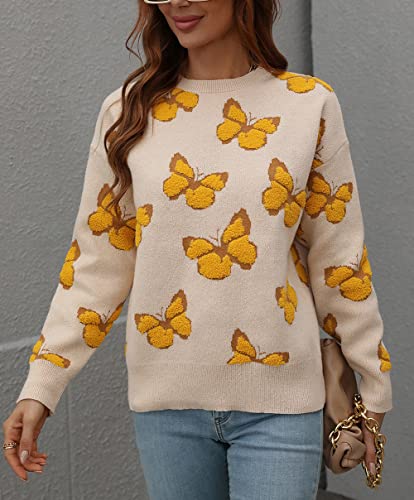 Image of JUNBOON Women's Casual Leopard Print Knitted Pullover Sweaters Long Sleeve Crew Neck Jumper Tops