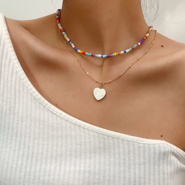 Combinato Boho hippie perline girocollo collana oro e conchiglia riso cavigliera colorata per le donne regalo per il suo regalo di Natale