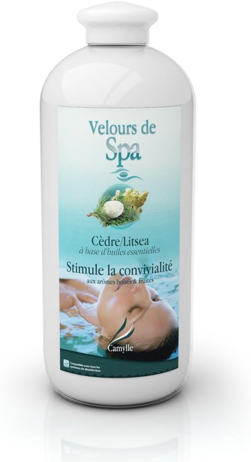 Velours de Spa Cedar/Litsea – Fragrances made from 100% Pure and Natural Essential Oils for Spas or Jacuzzis – Stimulate the conviviality with wooded and fruity aromas – 1000ml