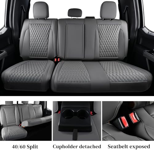 Image of Coverado Ford F150 Seat Covers Full Set, Car Seat Covers Waterproof Faux Leather Full Coverage Protector Pickup Truck Car Seat Cushion Cover Fit for 2015-2026 Ford F150, 2017-2026 F250 F350 F450,Gray