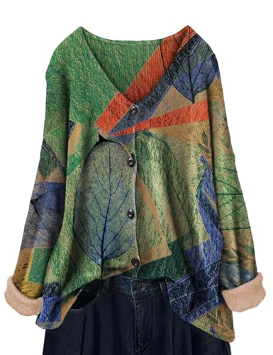 YESNO Women's Fall V-Neck Cardigan Sweaters Casual Graphic Oversized Open Front Button Down Long Sleeves Knit Tops SCV