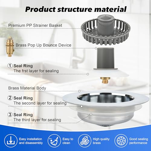 Tapón elegante de latón para fregadero de cocina 3 en 1 miniatura 5