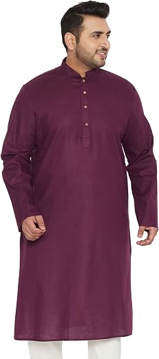 VASTRAMAY Men Plus Size Linen Cotton Kurta | Mandarin Collar Full Sleeve Solid Kurta | Comfortable Ethnic Wear for Festive...