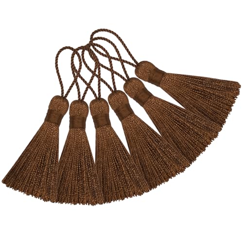Image of 20Pcs 4.3 Inch Mini Craft Tassels for Earrings, DIY Crafts(Light Coffee) | Handmade soft terylene, 2-inch cord loop, small Chinese knot-for earrings, bookmarks, tags, souvenirs and DIY crafts.