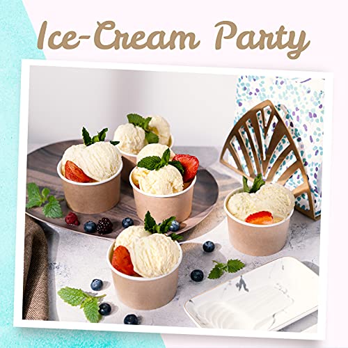 Image of MATICAN Paper Ice Cream Cups - 50-Count 5.5-Oz Disposable Dessert Bowls for Hot or Cold Food, 5.5-Ounce Party Supplies Treat Cups for Sundae, Frozen Yogurt, Soup, Brown
