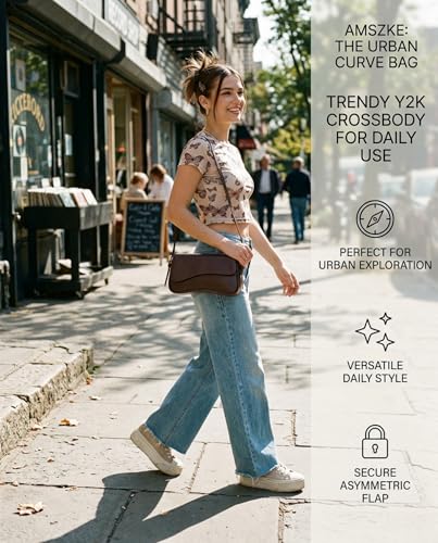 Image of Amszke Shoulder Bag for Women Y2K Crossbody Purse PU Leather Underarm Handbag 2 Adjustable Strap for Daily Commute Travel