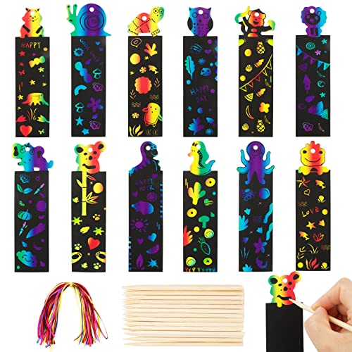 48pcs Papel de Rascar Papel Scratch Art Manualidades Creativas Dibujar de Rascar con Lápices de Madera Cuerda Colores Papel...