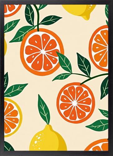 Fine Artic Tableau d'Oranges et de Citrons – Poster de Fruits Design Plat avec cadre – Tableaux...