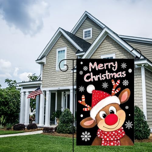 Image of BlissYard Christmas Garden Flag 12x18 Inch Reindeer Candy Yard Decor