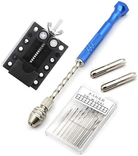 Juego de 12 brocas de mano con tornillo de pin, 10 brocas de 0.8 a 0.118in micro con taladro manual de precisión y tornillo de banco para madera,