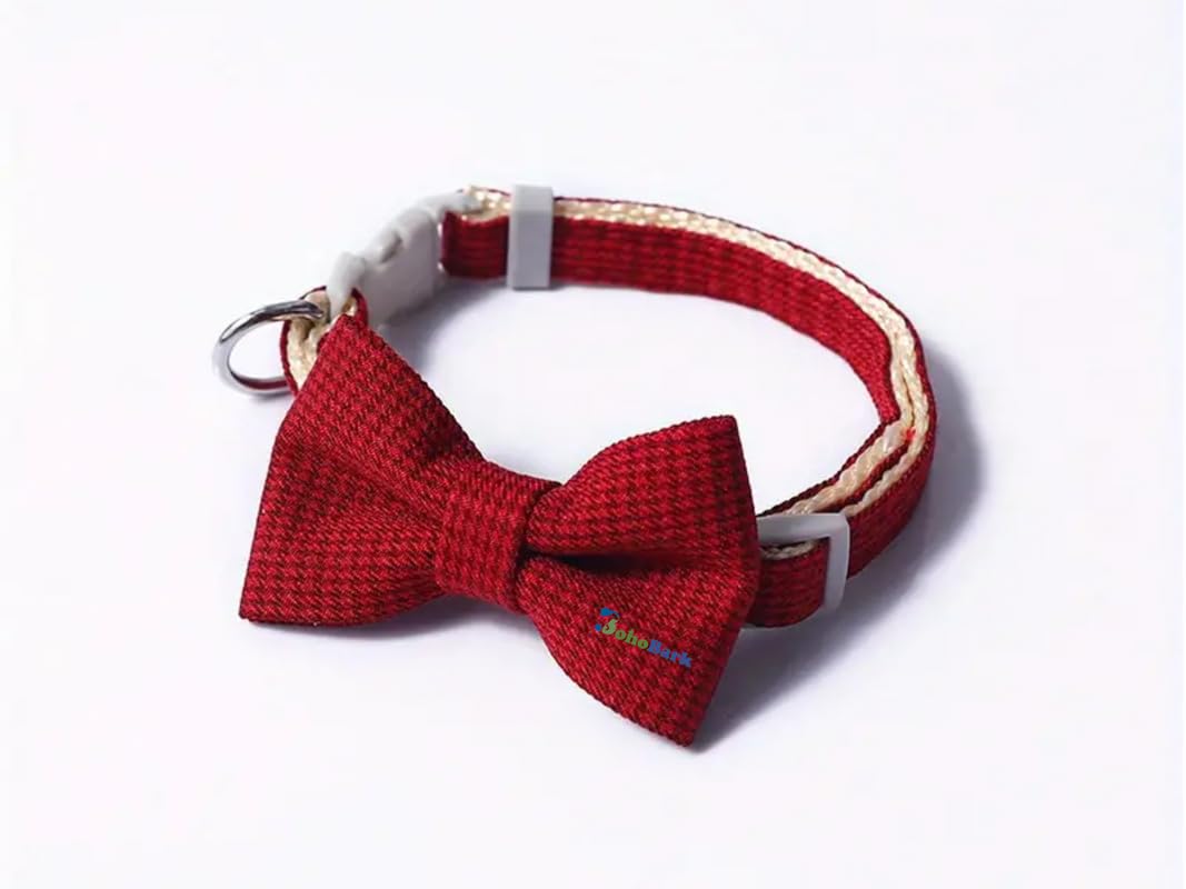 BohoBark 1pc Stylish Red Plaid Cat Collar with Vintage Bow Knot - Comfortable and Durable Pet Accessory (Red)