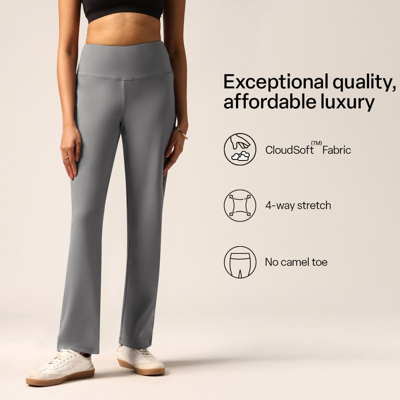 Image of BlissClub Women's Ultimate Straight Pants - Lite, High Waist Formal Trousers with Wide Waistband, Tall (for Women Above 5'5 ft)