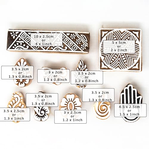 Image of Wooden Stamp Block, Printing Stamp Design Set | Block for Printing Saree Border | Dresses, Craft Card Making, Scrapbook, Clay Pottery | Set of 10