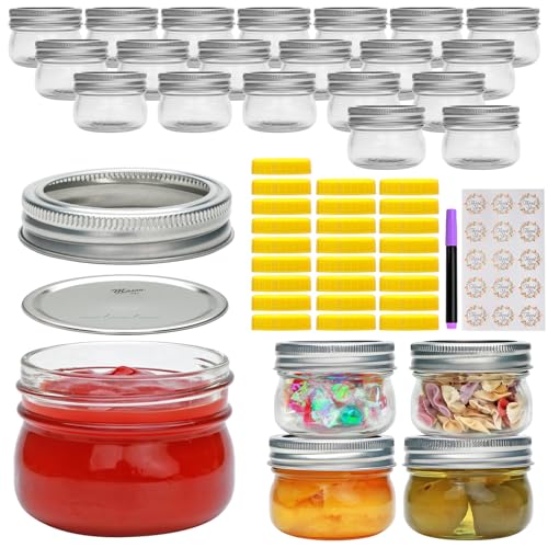 Woaiwo-q Small Mason Jars 4oz 25 Pack, Mini Canning Jars with Regular Lids for Spice, Jam, Honey, Jelly, Dessert, Shower Wedding Favors, DIY Candles Decor