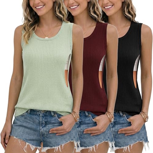 Image of Ecavus Nursing Tank Tops for Breastfeeding, Ribbed Shirt with Hidden Zipper | Easy Breastfeeding On the Go，Comfortable Postpartum Fit，Pairs Easily with Everyday Outfits