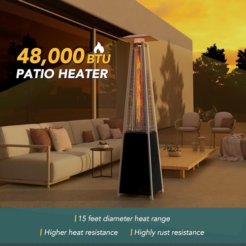 Pamapic 8560 Patio Heater With Cover, 48,000 Btu Pyramid Flame Outdoor Heater Quartz Glass Tube Propane Heater thumb #2