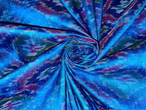 Soie Dupion Ikat bleu turquoise, tissu d'exception pour robe