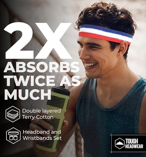 Image of Tough Headwear Terry Cloth Headband - Sweat-Wicking Running Head Band - Basketball Accessories - Headband for Washing Face