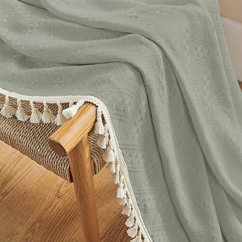 Image of Joydeco Greyish Green Boho Curtains 63 Inch Length 2 Panels Set, Boho Curtains for Bedroom Living Room, Super Soft Light Filtering Country Rustic Semi Sheer Farmhouse Curtains Rod Pocket