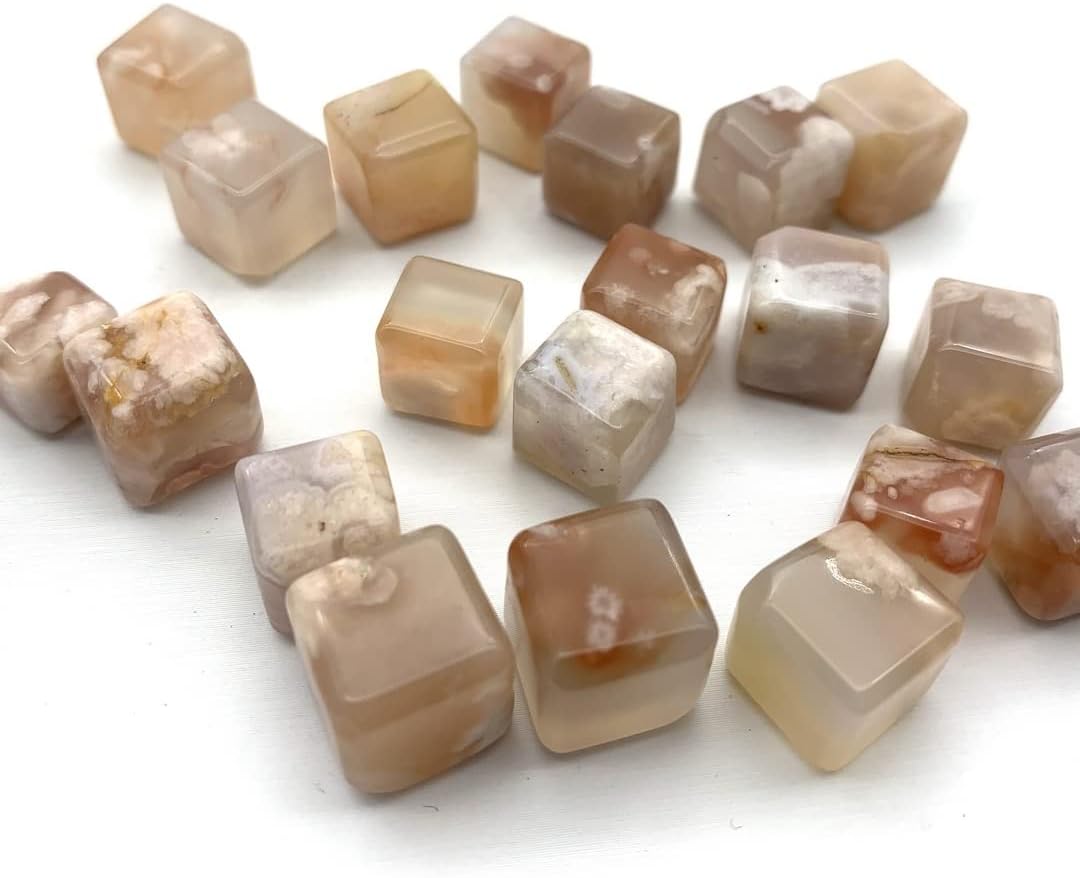 1pc Natural Cherry Blossom Agate Polished Cube Crystal Polished Stones Specimen Modern Home Decor Gifts,Natural Crystal Ornaments