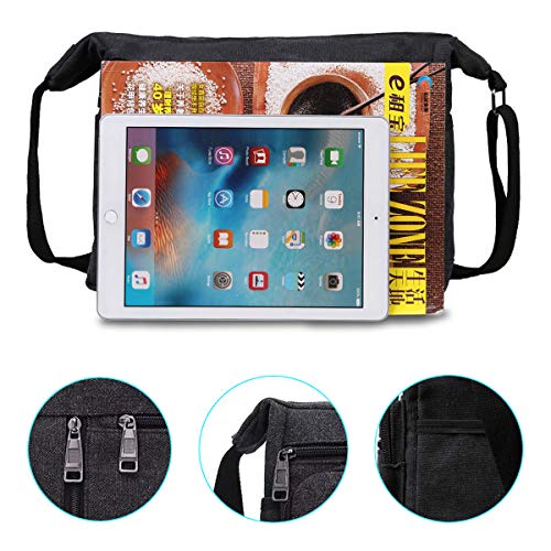 BOMKEE Waterbestendige Canvas Crossbody Bag Messenger Bag Satchel Schouder Sling Werktas Bookbag voor Mannen en Vrouwen(Zwart) - Image 5