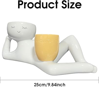Lazy Guy Planter Pot, 10 Inch Lying Down Figure Funny Plant Pots, Decorative Resin Succulent Planter for Succulents Cactus Home Garden, Unique Cactus Plant Lover Gift