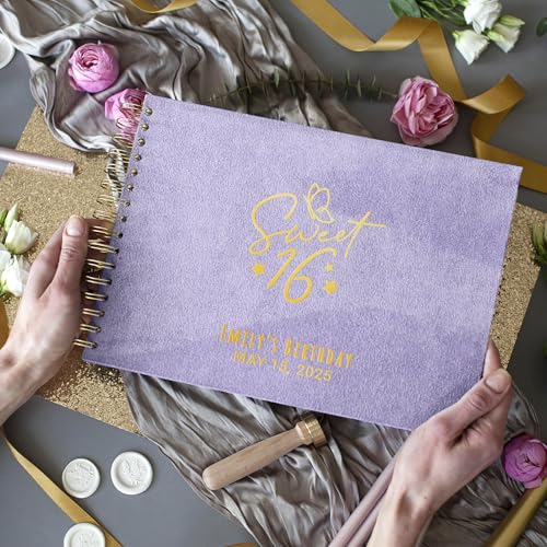 Image of Personalized Polaroid Guest Book to Sign In Custom Scrapbook Album for Pictures 5x7 4x6 Photo Birthday Wedding Anniversary (Lavender, Large - 11.7x8.3 inch)