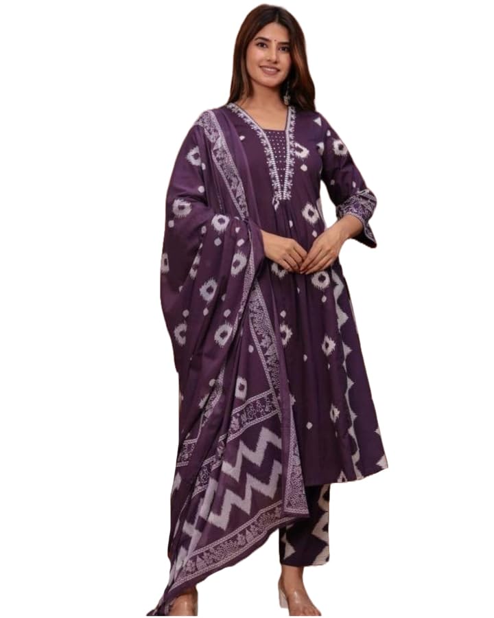 Kurta Anarkali violet en rayonne viscose avec pantalon et dupatta