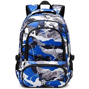 BLUEFAIRY Kids Backpack for Boys Elementary School Bags Primary Middle School Bookbags for Childs Water Resistant Back to School Gifts Son Mochila Escolares para Niños Aged 8-10 17 Inch Camo Blue