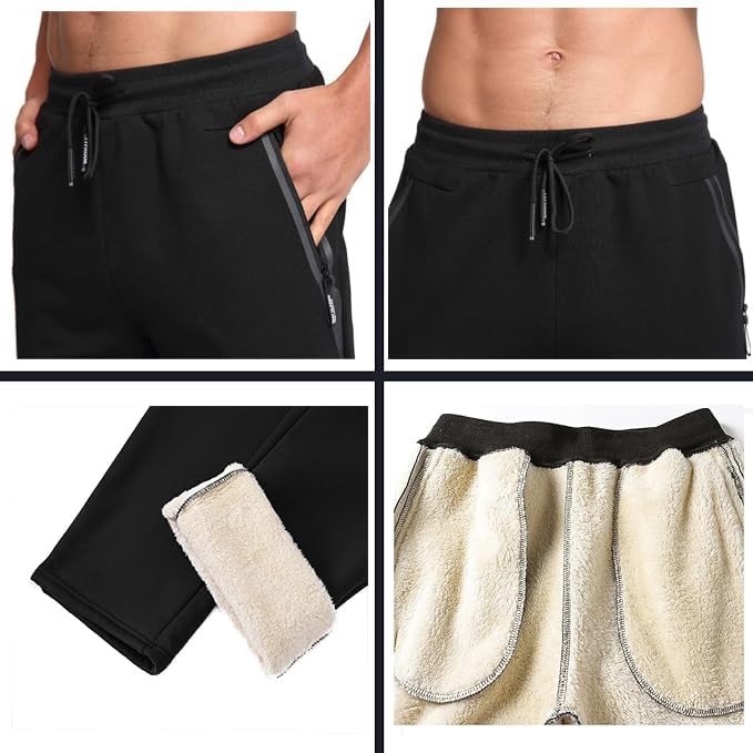 Tansozer Mens Sherpa Fleece Lined Athletic Sweatpants Winter Warm Running Casual Heavyweight Jogger Pants with Zipper Pockets - Image 2