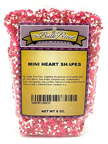 Mini Red, White & Pink Hearts, Valentine Sprinkles, Bulk Size (8 OZ.Resealable Zip Lock Bag)