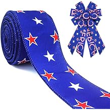 ABTOLS Patriotic Wired Edge Ribbons 2.5" 10 Yards, 4th of July White Red Blue Ribbon Patriotic Star Wrapping Ribbon American Ribbons for Independence Day Party Wrapping DIY Craft Decor Wreaths Bows