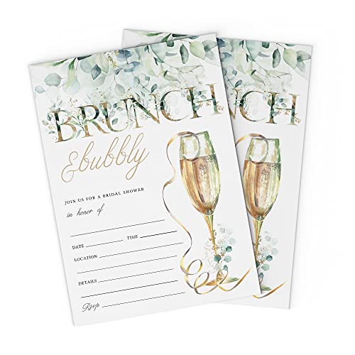 Eucalyptus Brunch & Bubbly Bridal Shower 5x7 Invitations with Envelopes, Fill in Cards (Pack of 25)
