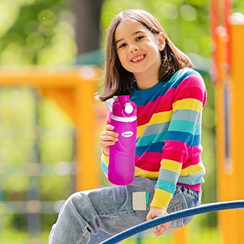 Kemier kollabierbare Silikon-Wasserflaschen-750ML, Medizinische Qualität, BPA-Frei, FDA-Zugelassen, Aufrollen, 26oz, auslaufsicher, Faltbar Sport & Outdoor-Wasserflaschen (Rosa)