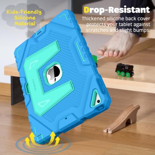 Image of Fintie Kid-Friendly Case for iPad 9th / 8th / 7th Generation 10.2 Inch | Fully-Body Rugged Heavy Duty Shockproof Cover, Portrait & Landscape Viewing, Built-in Kickstand, for Girls /Boys, Blue