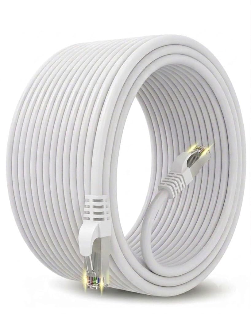cat6 60 meter ethernet lan cable with rj45 connectors, 10gbps high-speed internet network cable, durable pvc jacket for router, modem, computer, smart tv & gaming devices-white