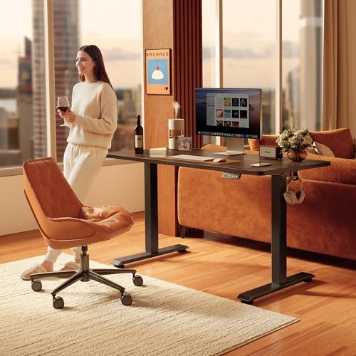 Image of FEZIBO 40 x 24 Inchs Electric Standing Desk, Height Adjustable, Sit Stand Up, Computer Office Desk with Splice Board, Black Frame /Black Walnut Top