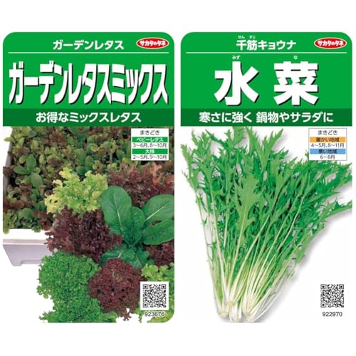 【セット買い】実咲野菜 レタス ガーデンレタスミックス 小袋003035 + サカタのタネ 実咲野菜2970 水菜 千筋キョウナ 00922970