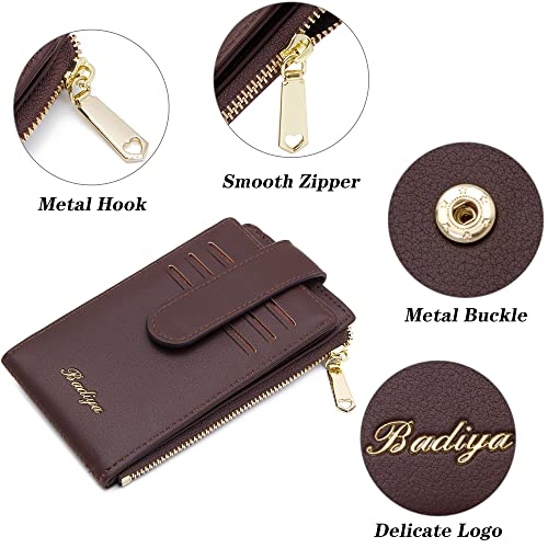 Image of Badiya Slim Women Wallet RFID Blocking Bifold Compact 9 Card Slots Holder Wallets Soft Leather with Zipper Coin Pocket 2 ID Window