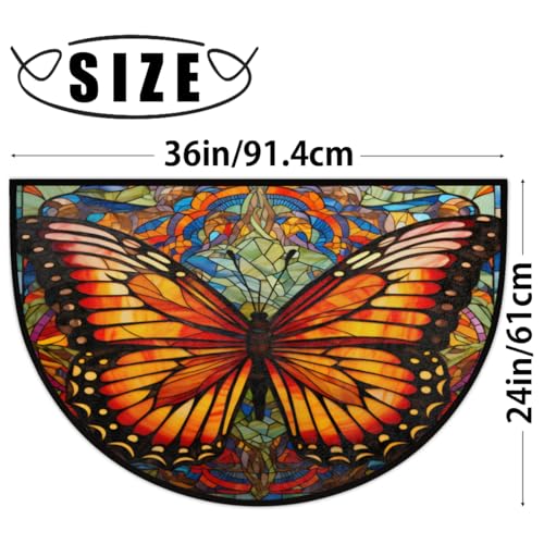 Cfersan Butterfly Half Round Door Mat, Non-Slip Entrance Welcome Mat For Indoor Semi Circle Bathroom Floor Rugs Outdoor Mats House Entry Way Heavy Duty Doormat For Kitchen Living Room 36X24 Inch thumb #1