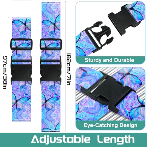 Slohif Luggage Straps for Suitcases Travel Belt Accessories Luggage Connector Identifiers 2 Pack Over Handle with Buckle Unique Nylon Adjustable Strap for Sleeping Bag Car Seat Butterfly2