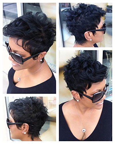 Stylish Jet Black Short Curly Capless Synthetic Ladies Wig for black women with bangs(1B)