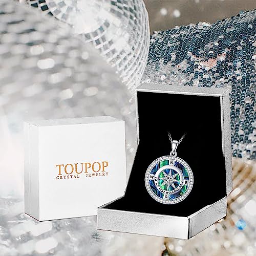 Toupop Gifts For Wife Girlfriend I'd Be Lost Without You Compass Necklace For Women Girls Sterling Silver Abalone Shell Pendant Necklace Compass Jewelry For Engagement Wedding Christmas Graduation Birthday Valentines Mothers Day #TOP3